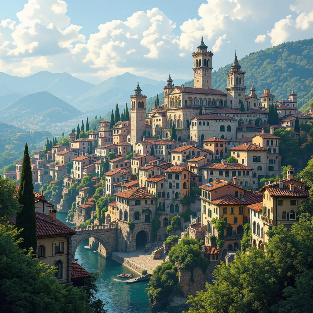 Mystical Medieval Town of Albenga in Fantasy Art Style