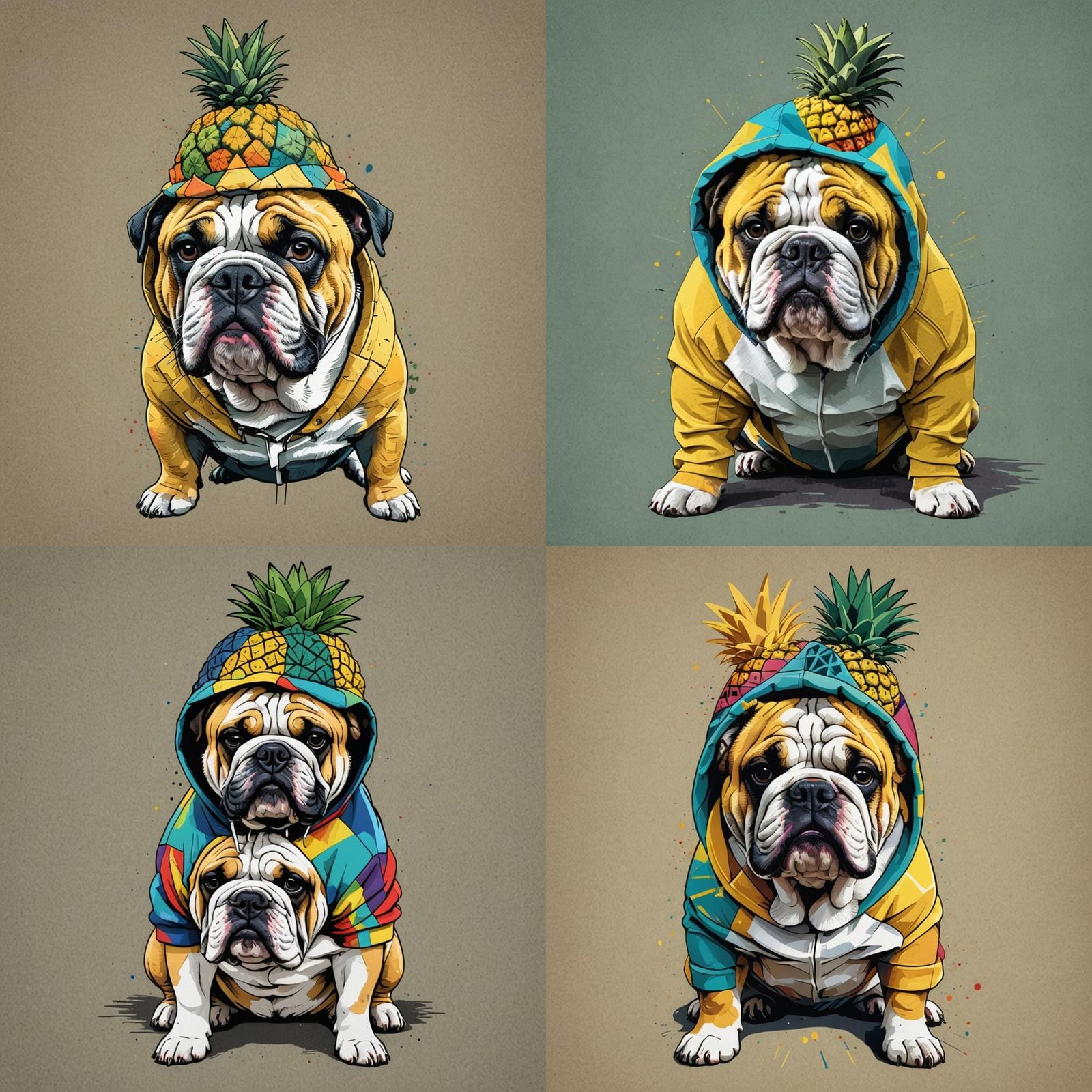 Bulldog in Pineapple Hat: Pop Art Digital Print