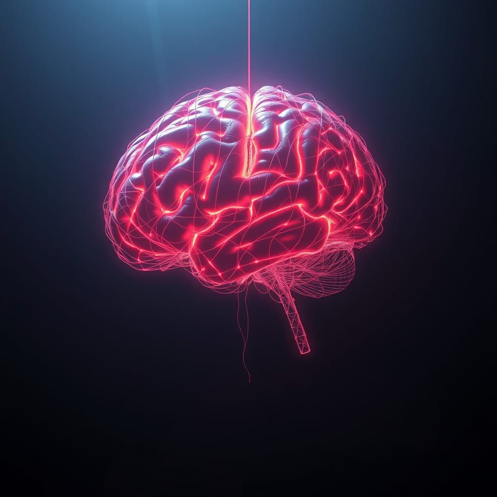 Luminous String Brain in Neon-Lit Futurism