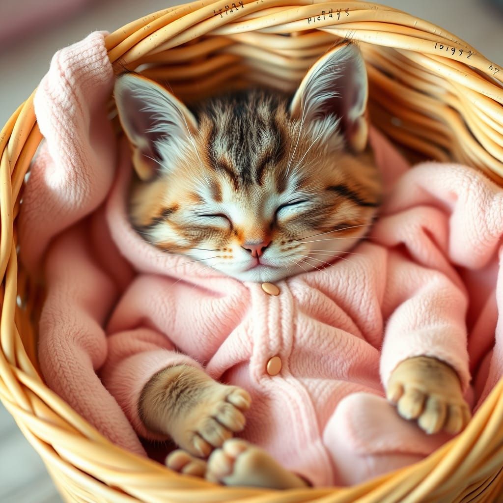 Cute Baby Cat in Cozy Whimsical Scene