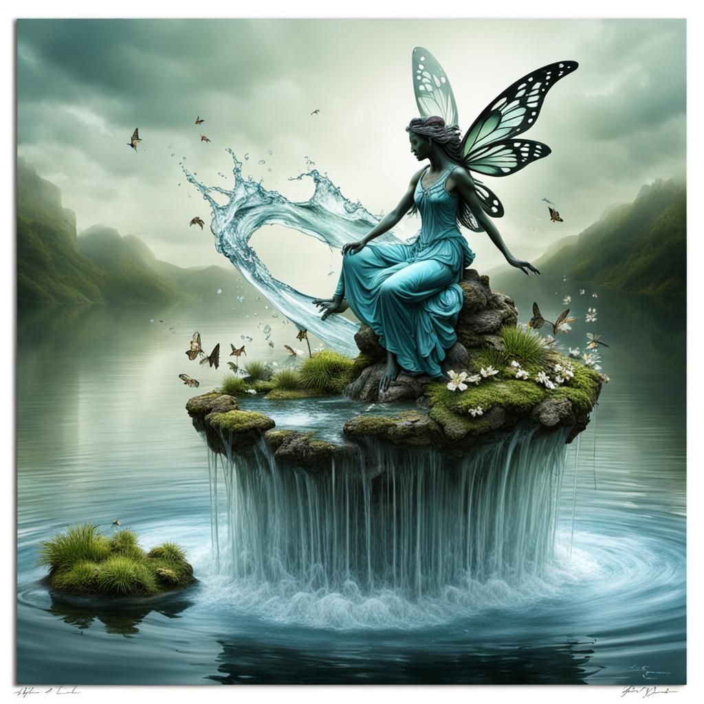 esprit de l'eau , photographique, 3d, hyperréaliste fine art, fairy, mythologie,