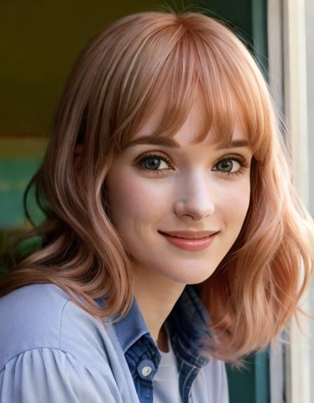 Winona Ryder with Rose Gold Hair in Pastel Setting