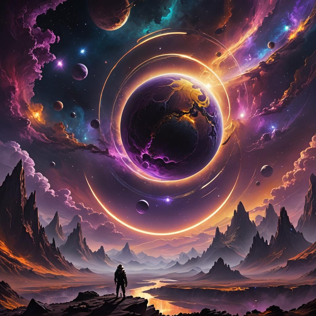 Vibrant Planet in Deep Space: Dark Fantasy Art