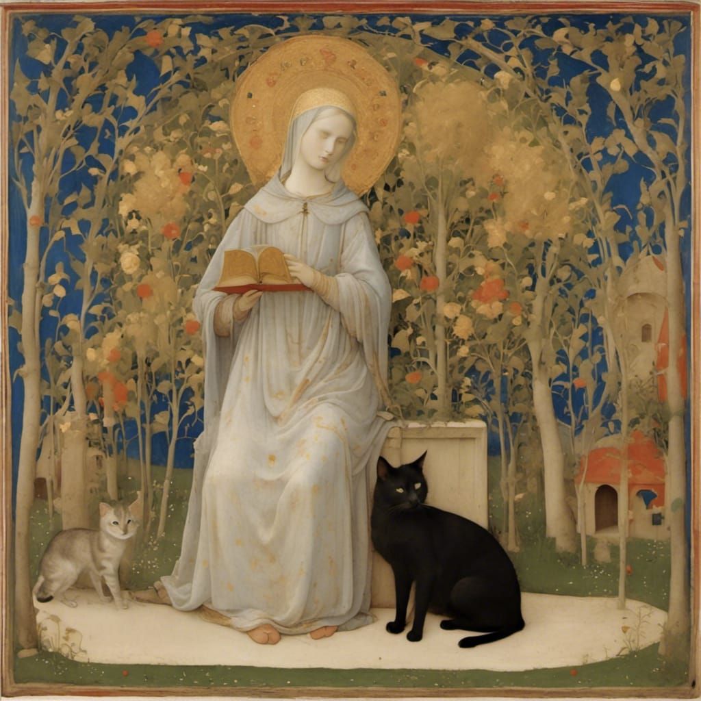 Medieval Nun with Cats