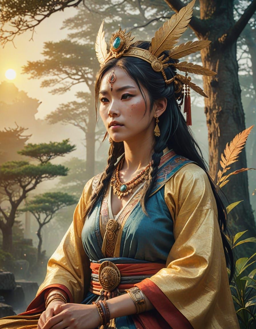 Shaman Queen Himiko of Yamatai Kingdom in Anime Style