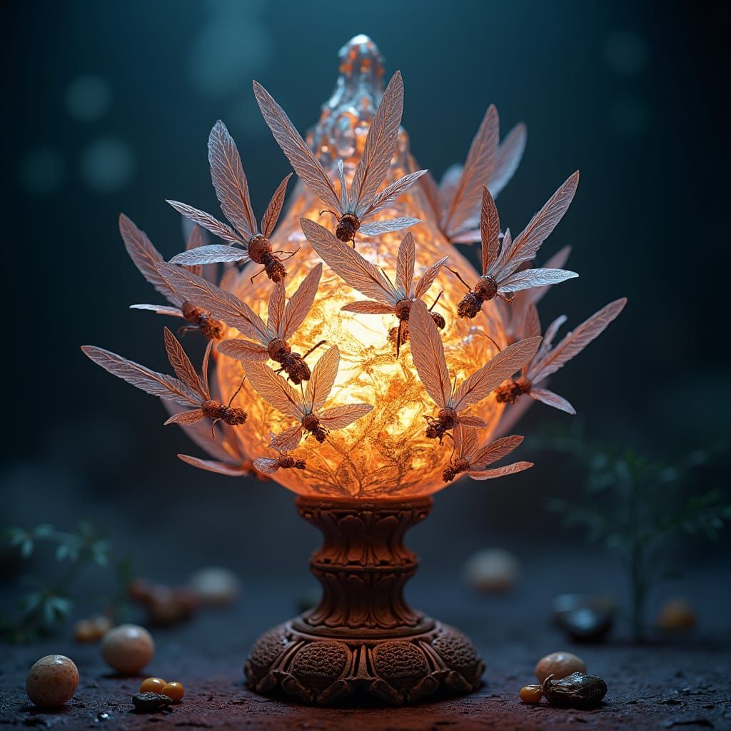 Ornate Insect Lamp with Ethereal Glow in 8k