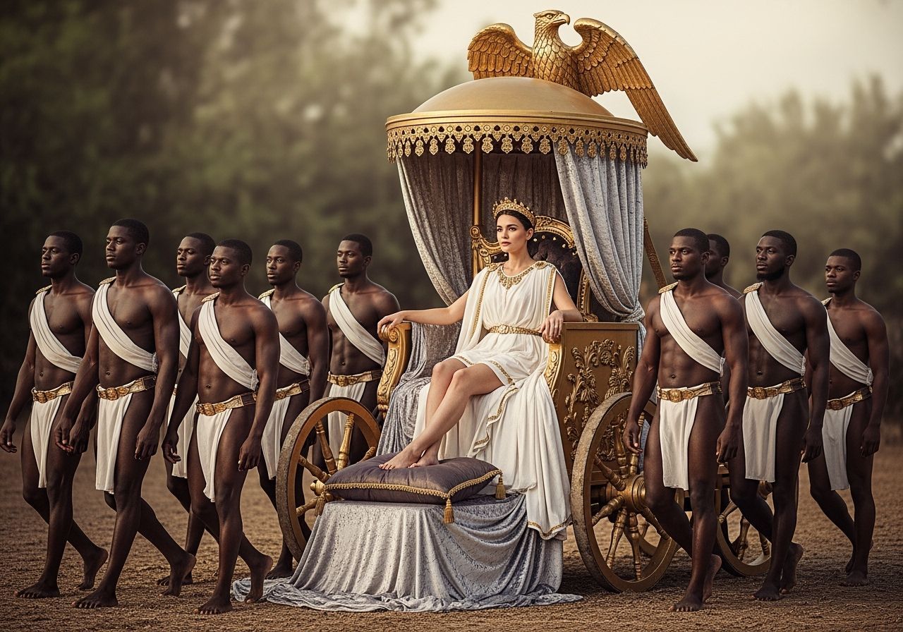 Regal Roman Empress on Imperial Chariot Throne