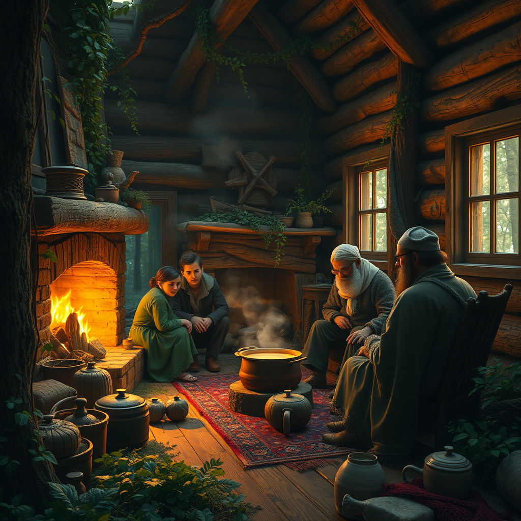 Cozy Family Scene in Cabin with Fireplace
