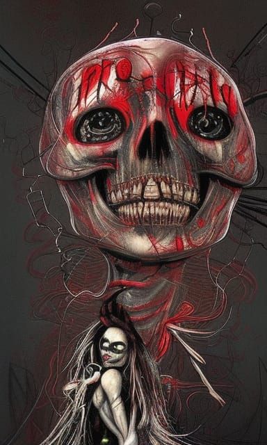 Dark Horror Skull Balloons in Red Ink