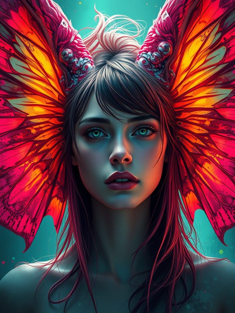 Ethereal Portrait with Vibrant Elephant Ears in Abstract Art