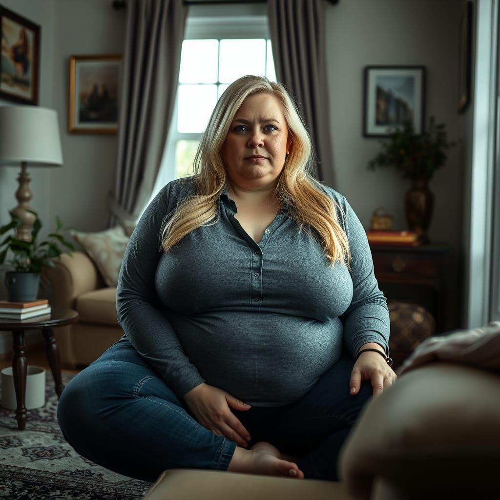 Plus-Size Woman in Cozy Room: Cinematic Photography