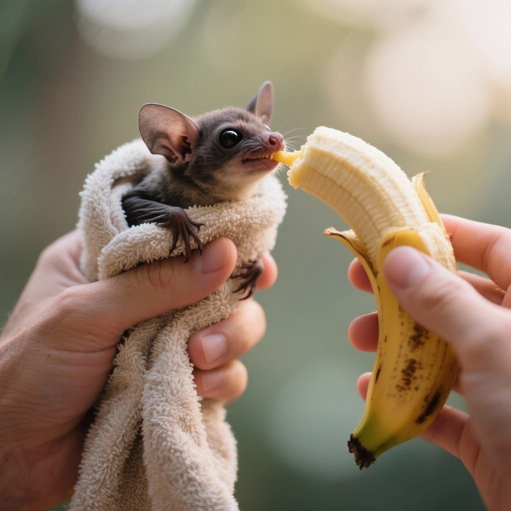 Gentle Rescue: Feeding an Orphaned Bat with Banana