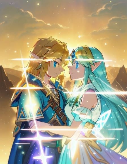 Romantic Couple with Glowing Headphones in Hyrule