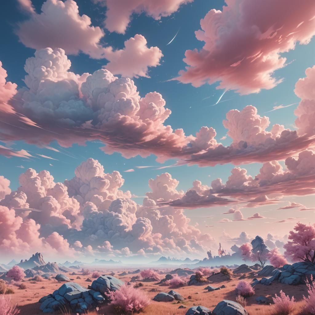 Pastel Dreamscape: Ethereal Clouds in Art Nouveau Style
