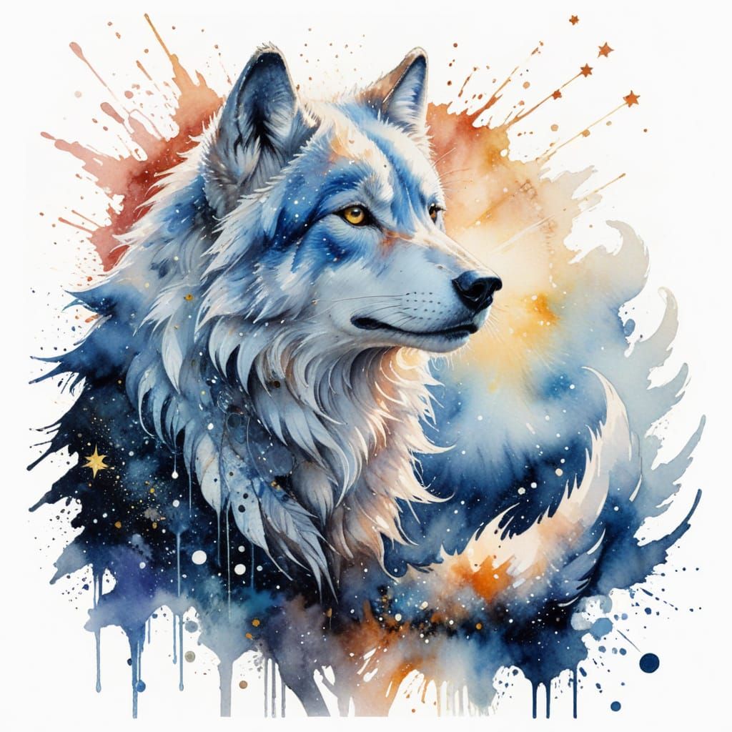 Celestial Wolf in Ethereal Arctic Landscape