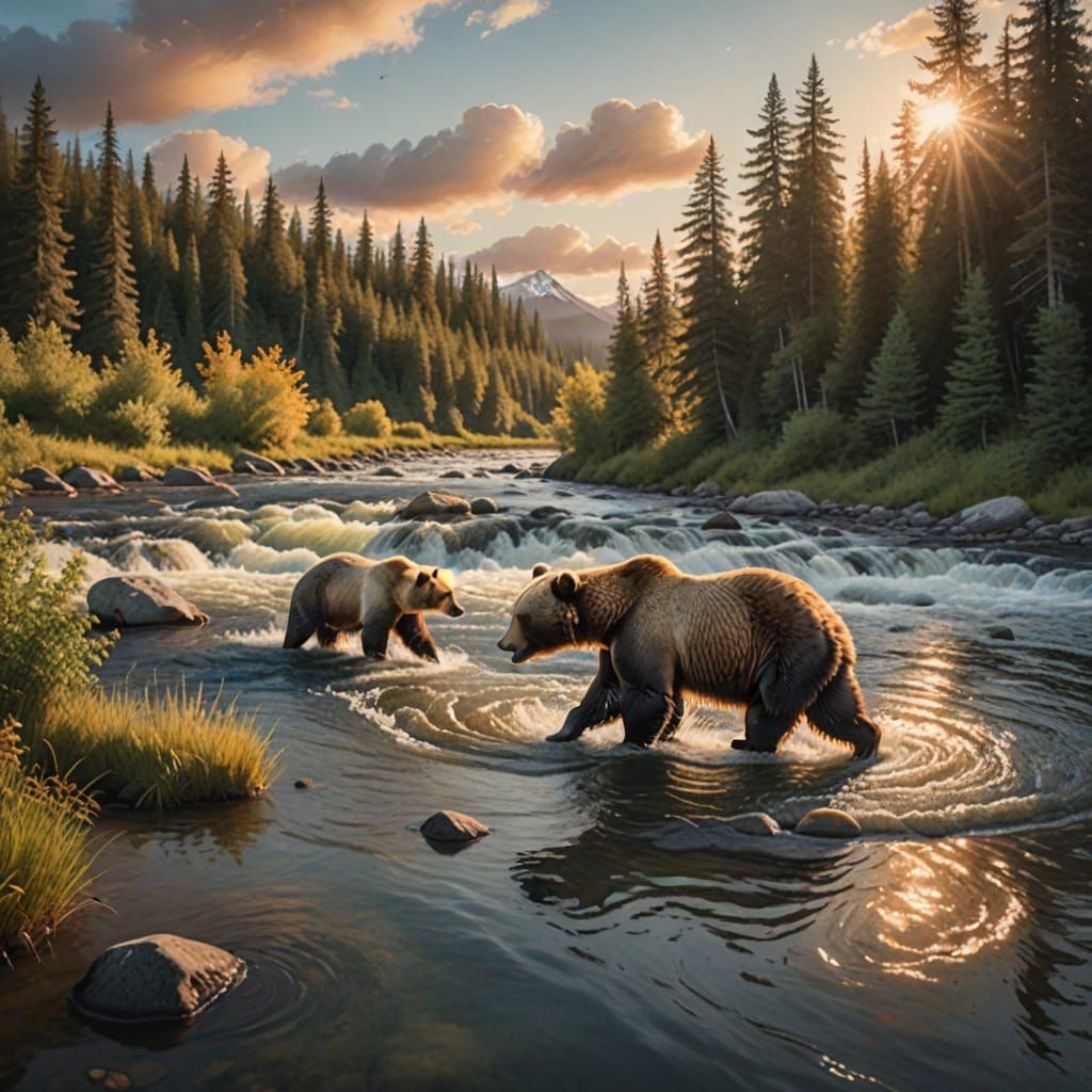 Bears Catching Salmon in Alaska: Wildlife Photography