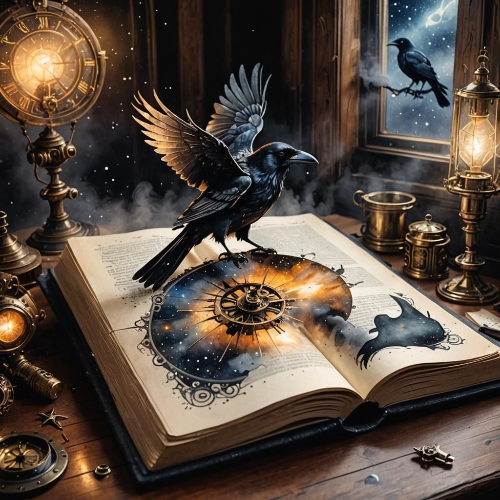 Steampunk Raven with Book and Stardust
