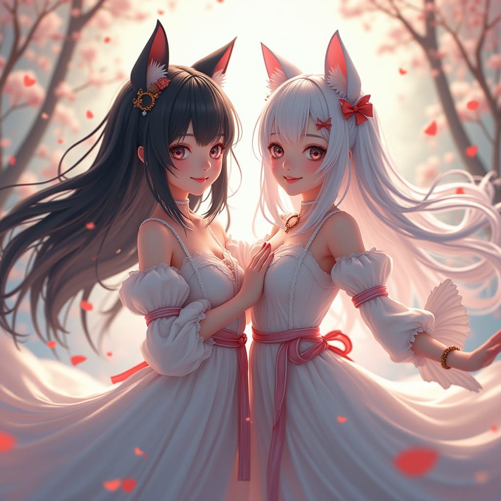 Ethereal Anime Girls Dance Together in Elegant Outfits