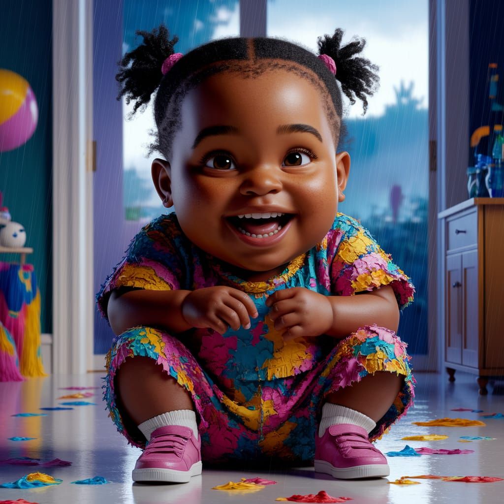 Joyful Black Girl Celebrates Game Day in Warm Hues