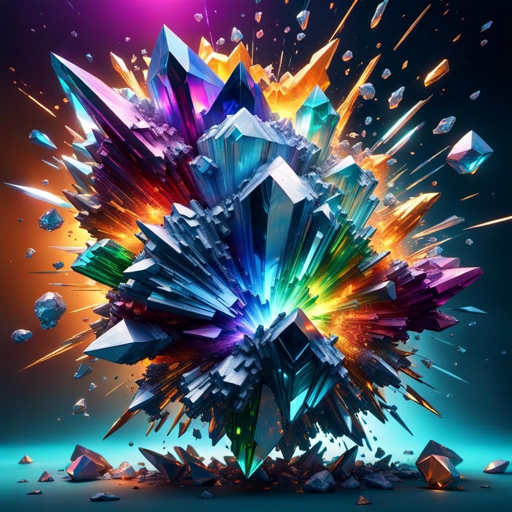 Explosive Crystal Burst in Dramatic 3D Rendering