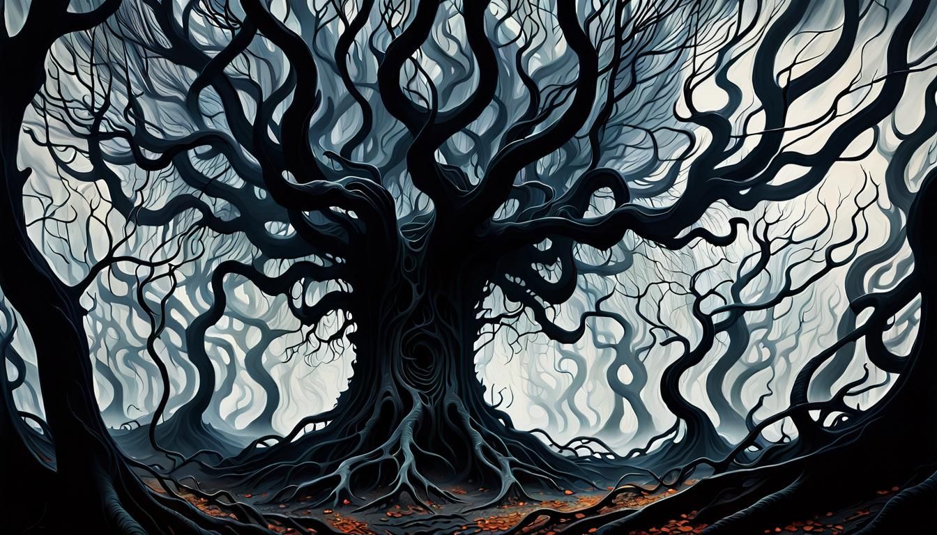 Abstract Expressionist Forest Landscape in a Cubist Style