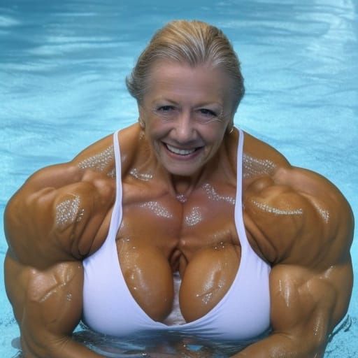 Muscular Bodybuilder Grandma in Pool