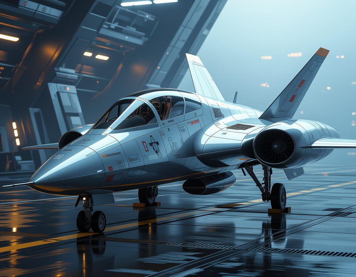 Sleek Metallic Aircraft Cockpit and Body in Cinematic Style