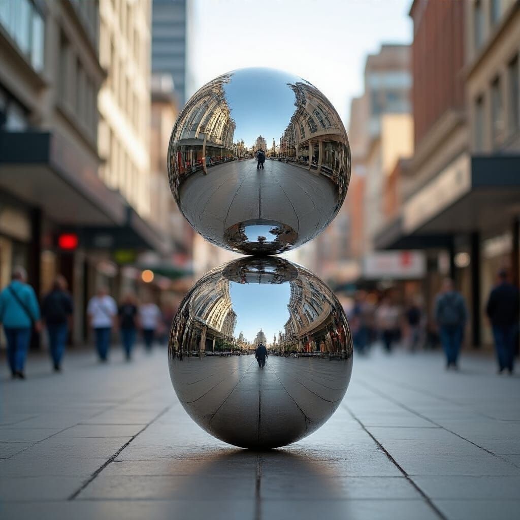 Reflective Metal Spheres in Rundle Mall, Adelaide
