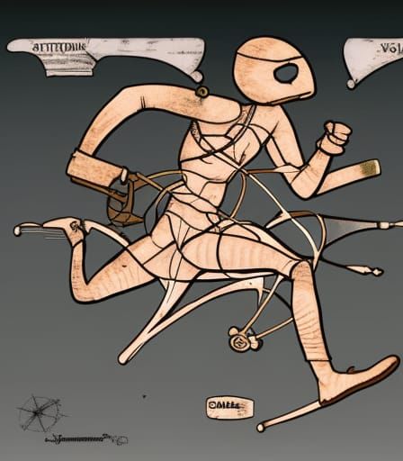 Steampunk Vitruvian Man Running