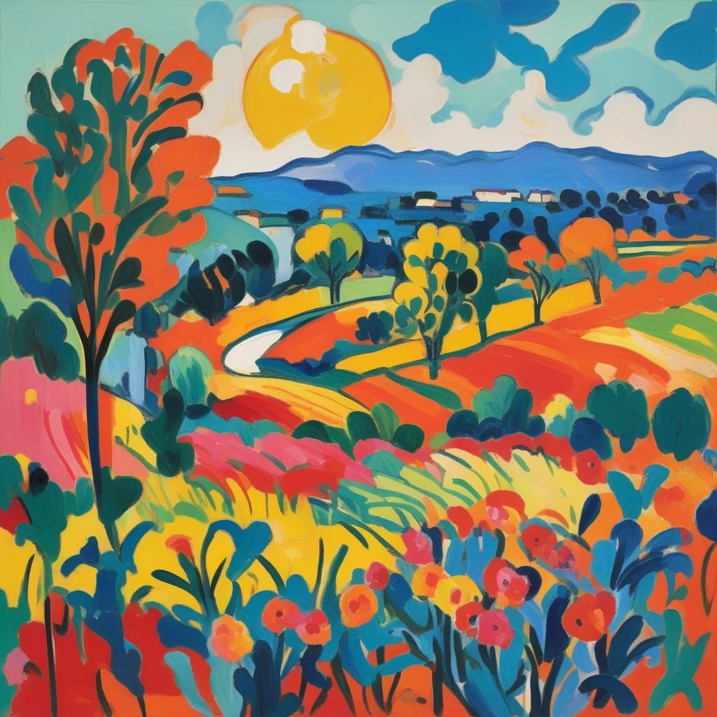 Joyful Sun-Kissed Landscape in Fauvist Style