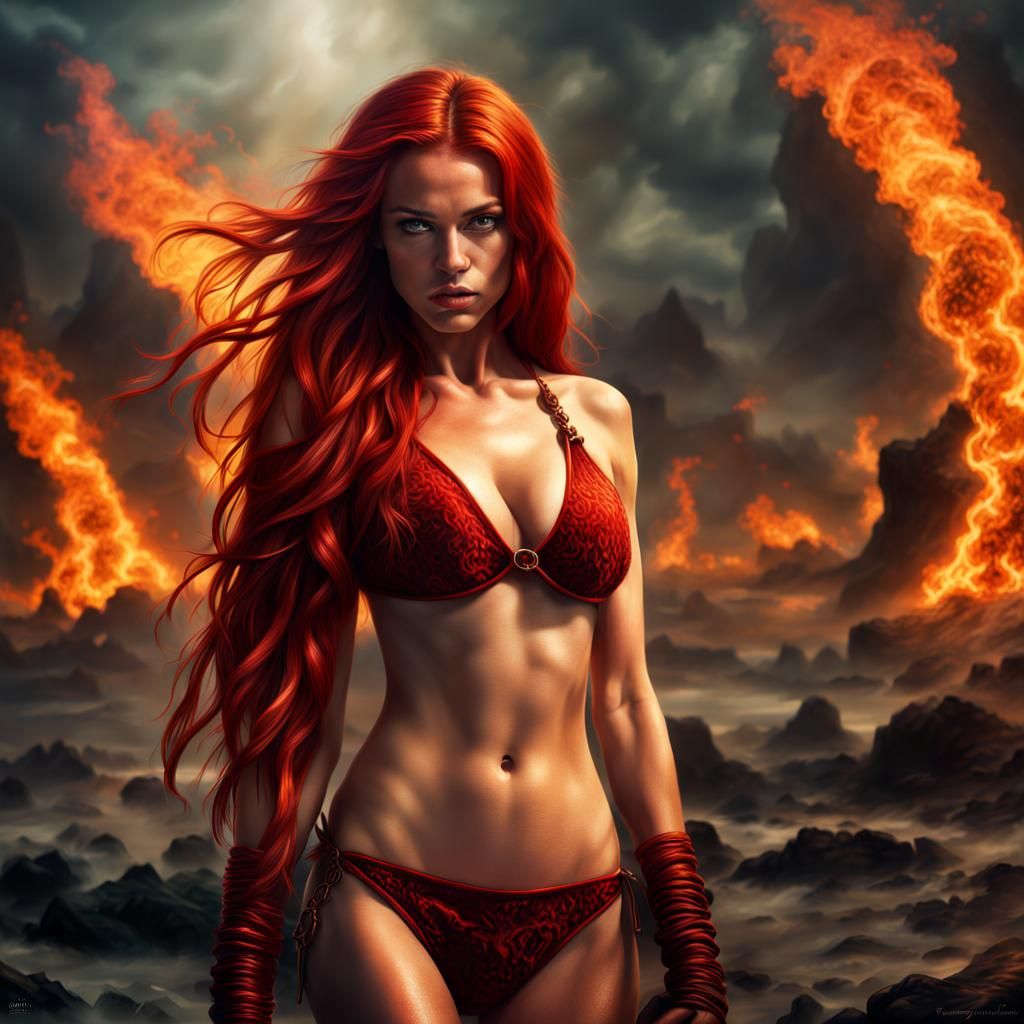 Beautiful Woman with Red Hair in Digital Painting