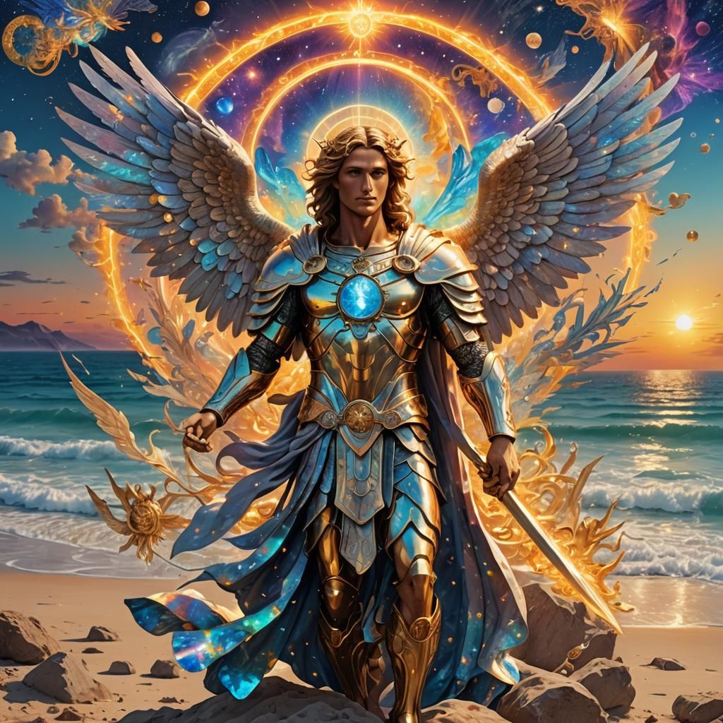 Archangel Michael on a Cosmic Solar Beach
