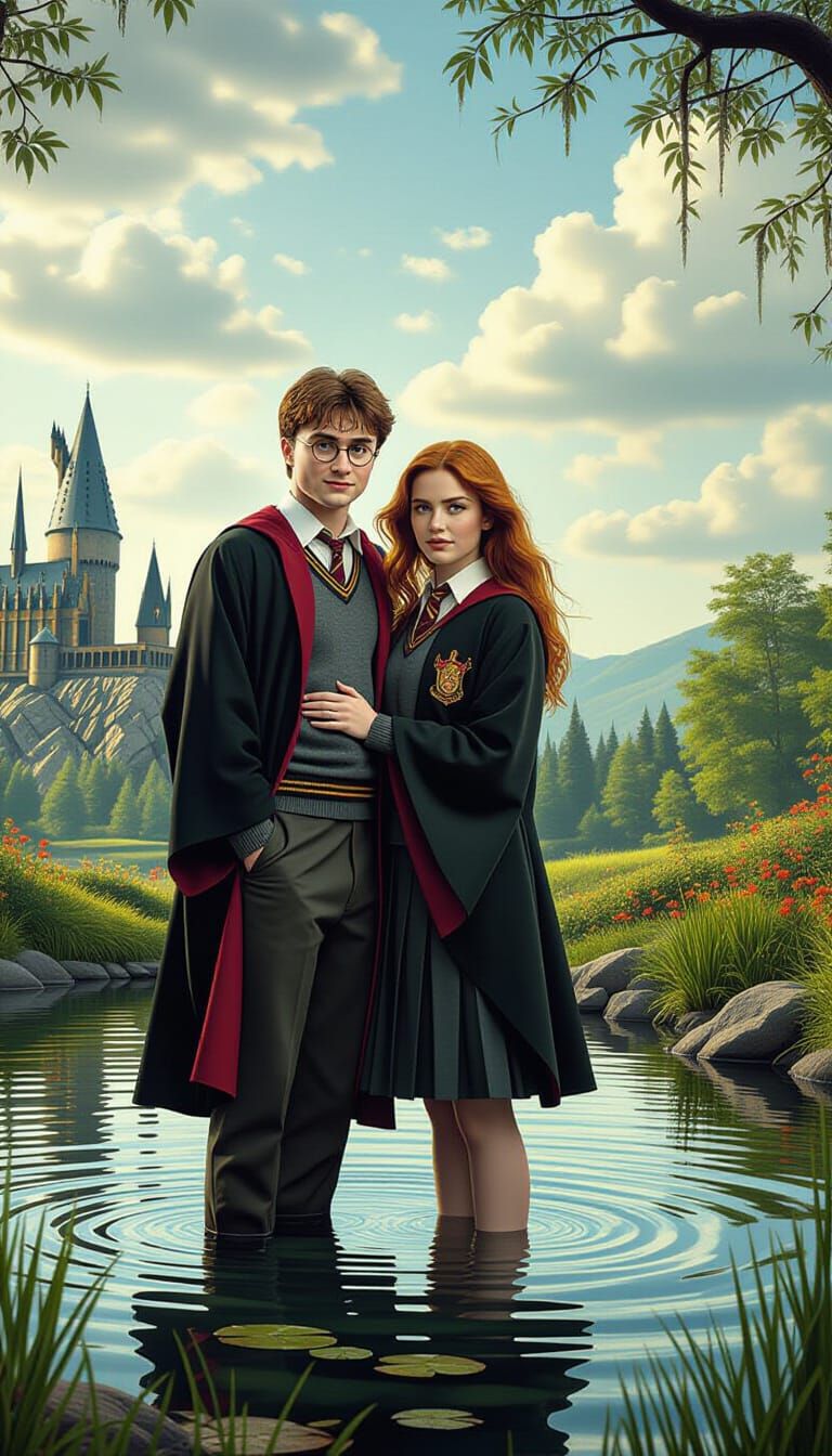 Harry Potter and Ginny in Surrealist Landscape