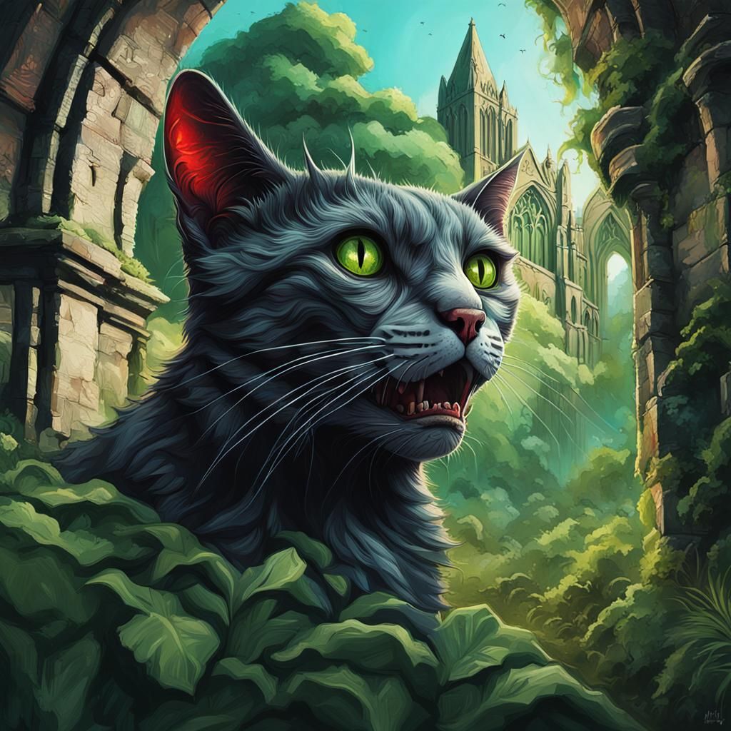 Vampire Cat in Gothic Graveyard Concept Art