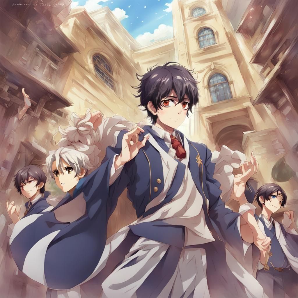 Anime Boys School Scene in Manga Style