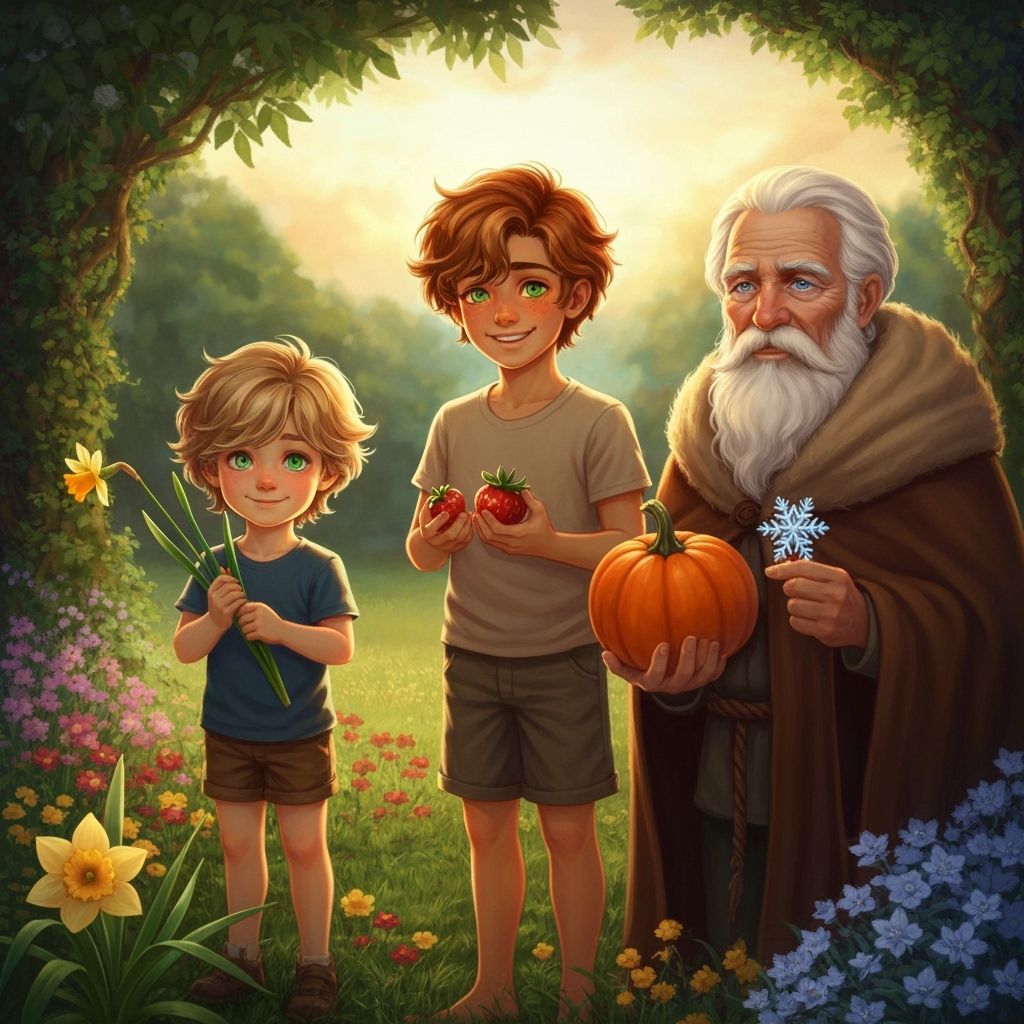 Four Seasons Personified in a Lush Garden