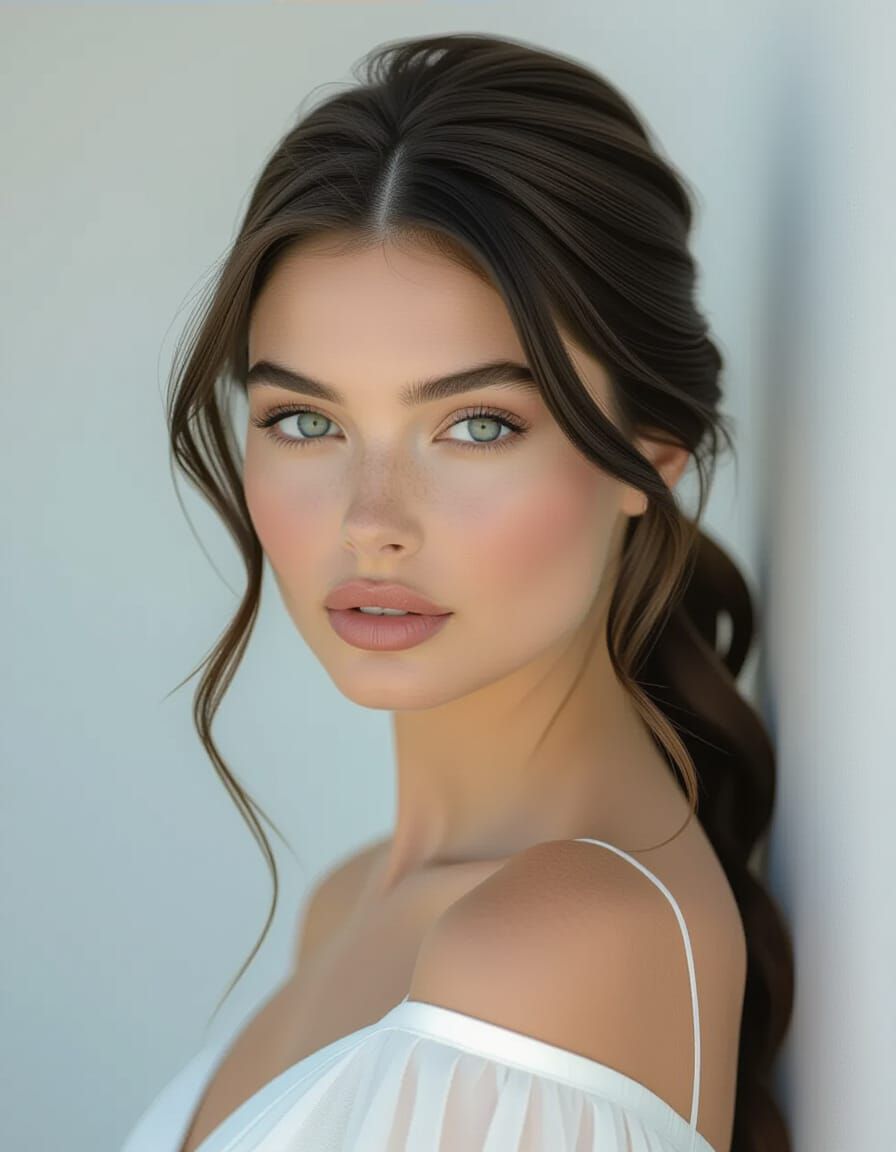 Confident Model Portrait with Elegant Updo Hairstyle