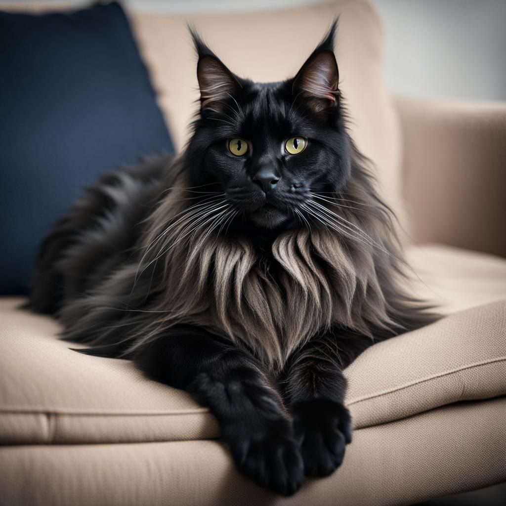Majestic Black Maine Coon in Natural Light