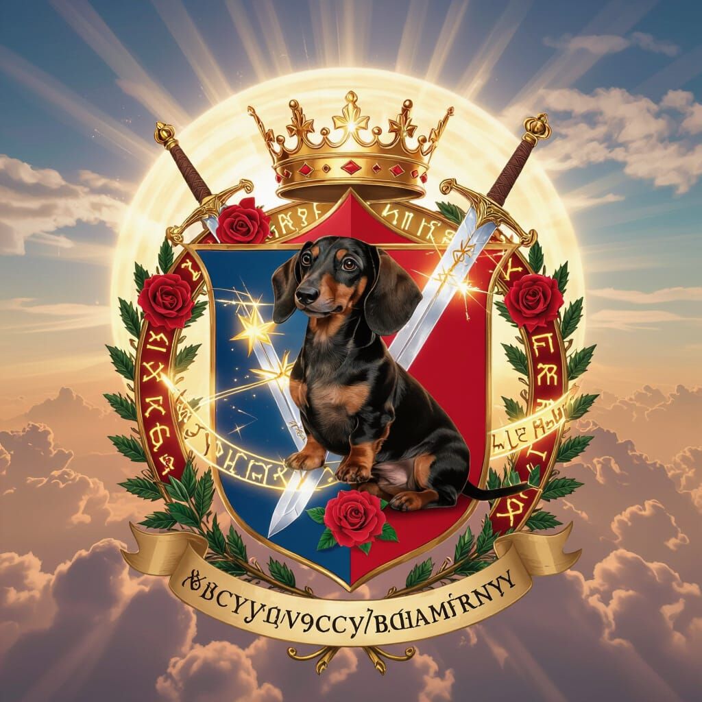 Heraldic Coat of Arms with Noble Dachshund and Crown
