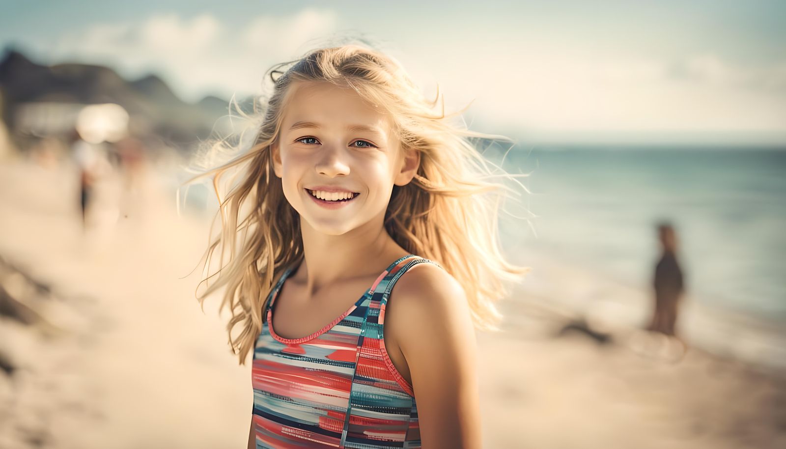 Smiling Girl in Swimsuit at Beach: A Real Photo