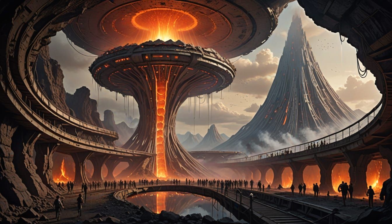 Futuristic Underground Volcano Urban Megastructure
