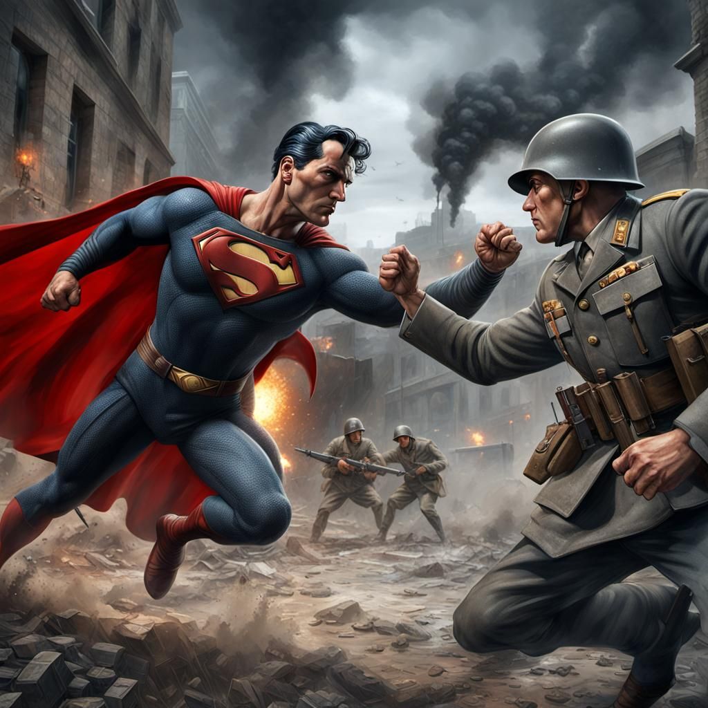 Superman vs. German Soldier in Dark Fantasy Art