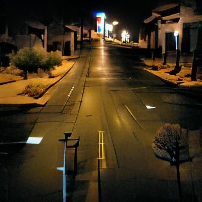 Empty Night Street Scene with Dim Lighting