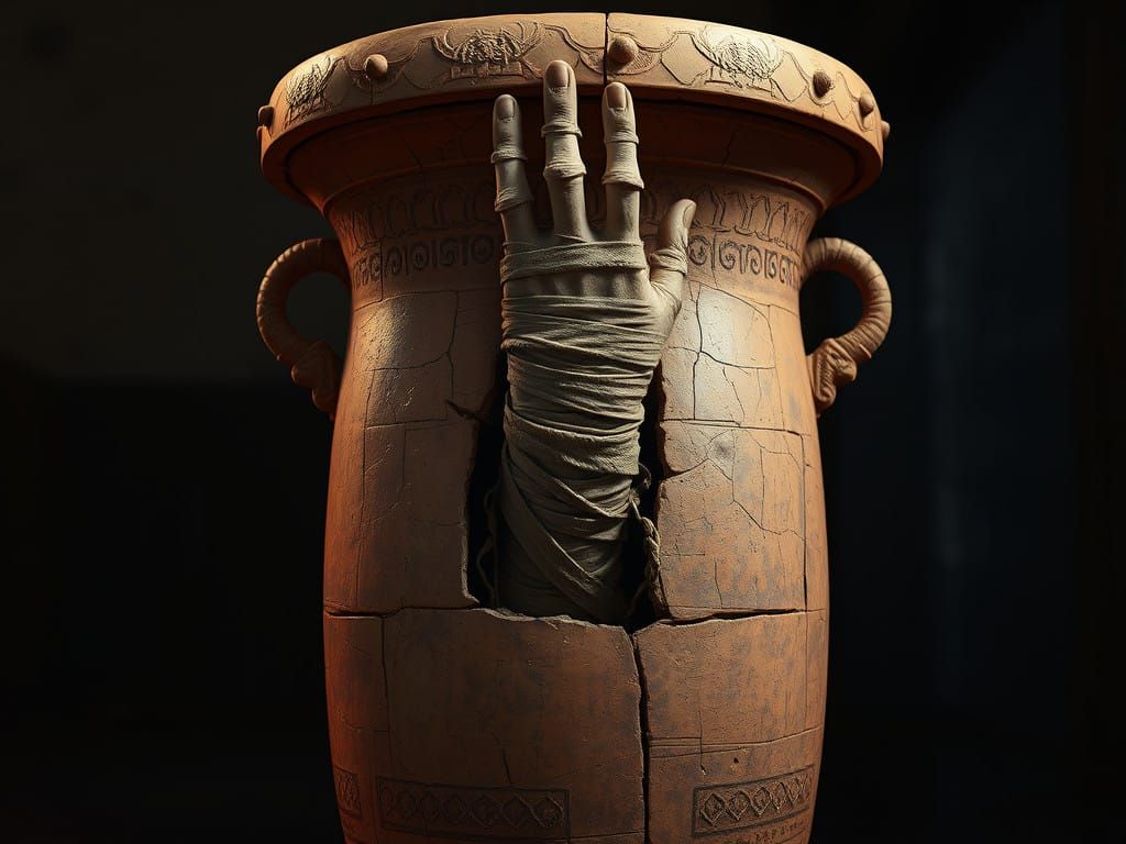 Ethereal Mummy Hand Emerge from Ancient Urn