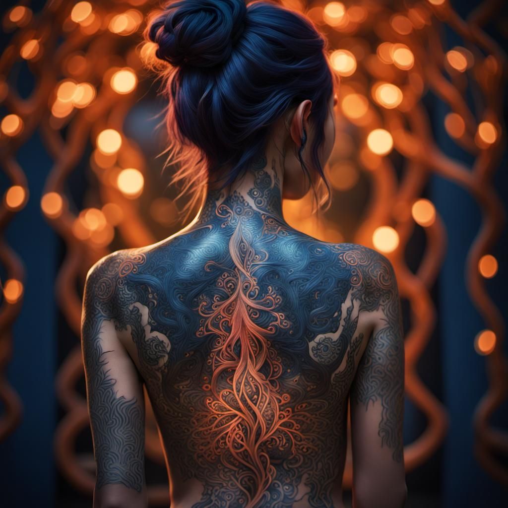 Woman with Luminous Tattoos as 3D Render