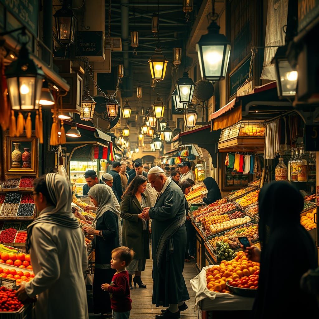 Jerusalem Night Market in Warm, Golden Light