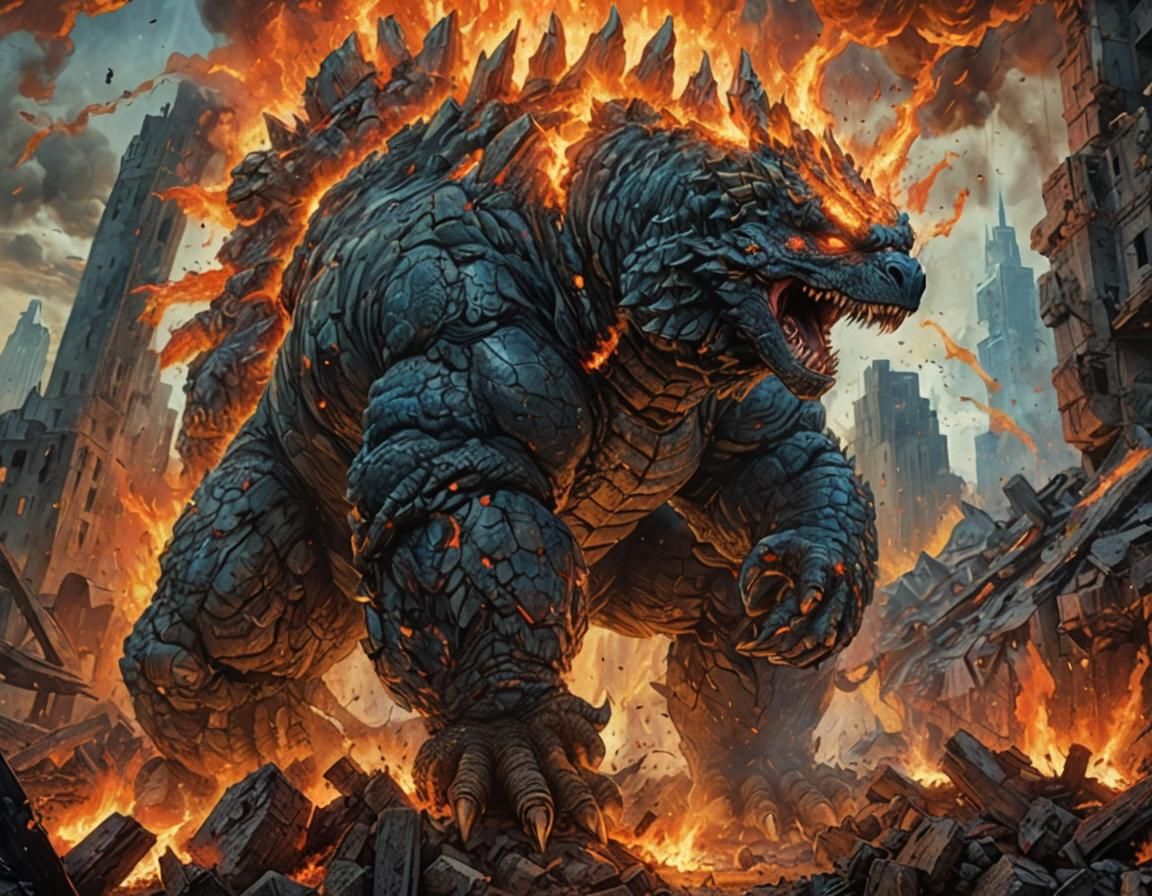 Godzilla in Burning Landscape: Kaiju Concept Art