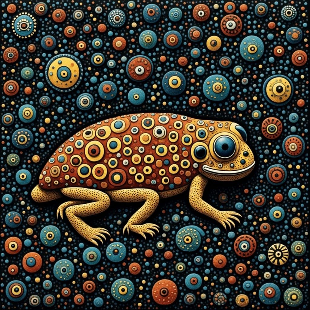 Surreal Dubuffet-Inspired Grasshopper in Rust, Teal, and Cin...