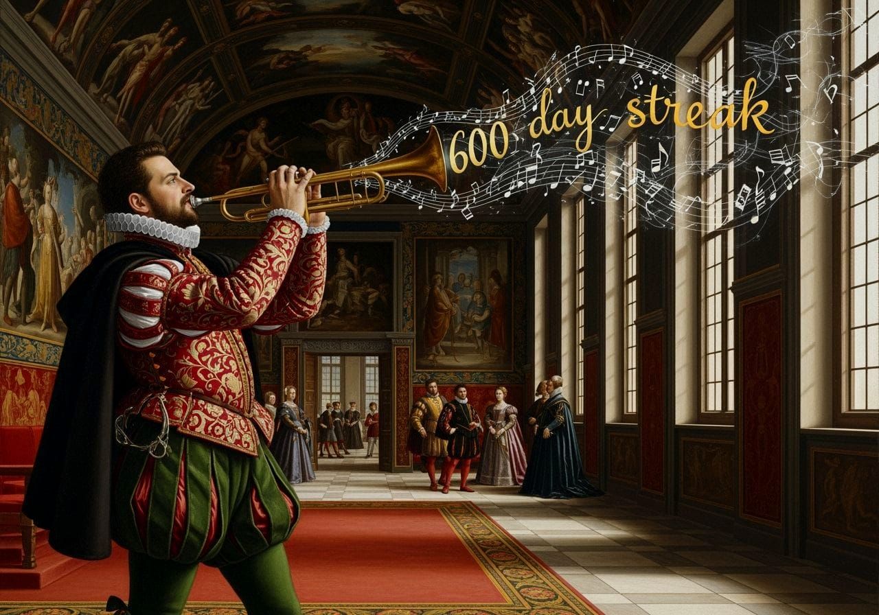 High Renaissance Trumpeter Marks 600 Day Streak