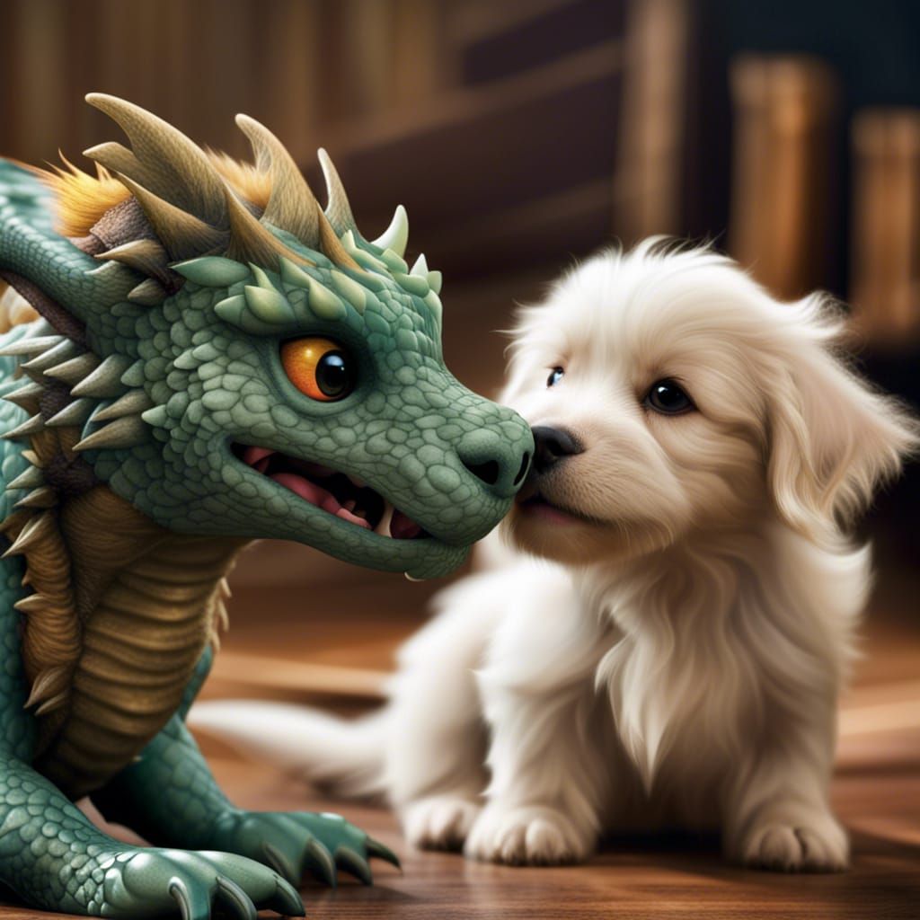 Unlikely Friendship: Puppy and Dragon